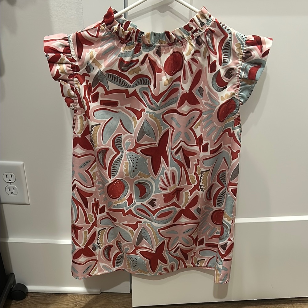 Red Ruffled Cap Sleeve Blouse